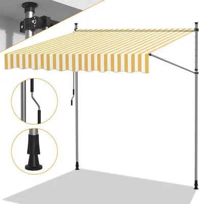 Produktbild von Terrassen- und Balkonmarkisen - Sonnenschutz ohne Bohren für Terrassen und Balkone - Verstelbare Balkonmarkisen mit Handkurbel 350cm Gelb Weiss