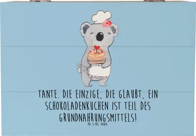 Produktbild von Mr. & Mrs. Panda holzschachtel Tante Schokoladenkuchen 22 x 15 cm - Blau Pastell - Geschenk, Geburtstage, Jubiläen, Liebe, Schatzkiste, Nichte, Holzbox mit Deckel, Humor