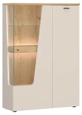 Produktbild von Wohnzimmer Highboard mit 95 cm Breite in Kaschmir und Eiche, 2 Türen mit Vitrinenfach links - CARMONA-129