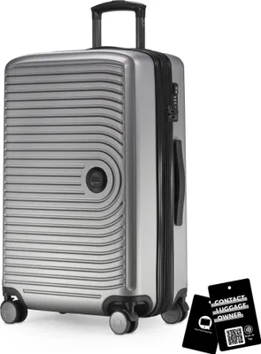 Produktbild von Mitte - mittelgroßer Koffer + digitaler Namensschild, erweiterbarer Reisekoffer Check-In Gepäck Rollkoffer 90L Gurtmaß 158 cm Doppelrollen Trolley TSA,Silber matt
