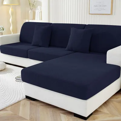 Produktbild von Elastischer Sofabezug mit geometrischem Muster, Dunkelblau