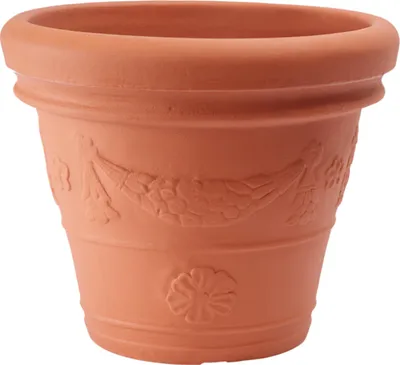Produktbild von Garden Italia Vasen Runder Blumentopf mit Glockenkranz ICF Durchmesser 72 cm hoch. 57 Hergestellt in Italien aus terrakottafarbenem Harz – Frostbeständig – Leicht stoßfest, 72