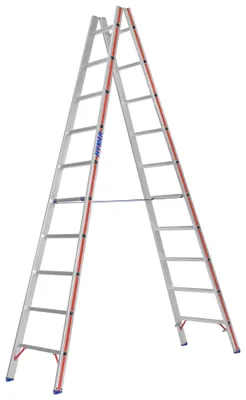 Produktbild von Hymer Sprossenstehleiter, beidseitig begehbar, 2x10 Sprossen, senkr. Höhe 2,85 m, Reichhöhe 4,17 m, Gewicht 11,4 kg