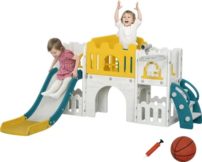 Produktbild von AIYAPLAY Kinderrutsche, 7 in 1, Kleinkinderrutsche mit Basketballkorb