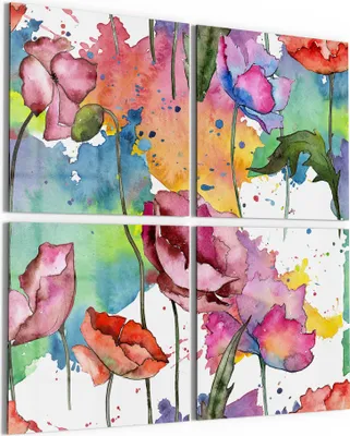 Produktbild von DEQORI Glasbild Echtglas 4x50x50 cm 'Aquarell-Farbrausch' Wandbilder XXL groß