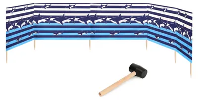 Produktbild von Garronda Strand Windschutz Sichtschutz 6m lang plus Gummihammer GAEX001 (Streifen/Haie, 6 m)