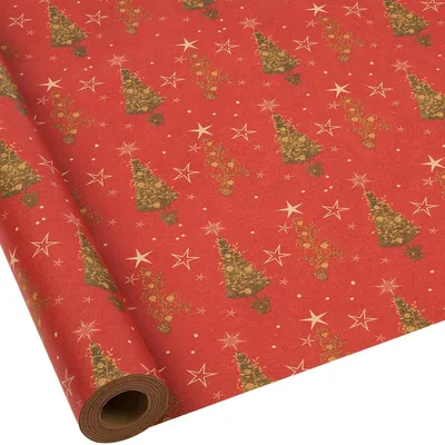 Produktbild von Geschenkpapier rot mit Weihnachtsbaumprint - 43 cm x 15 m