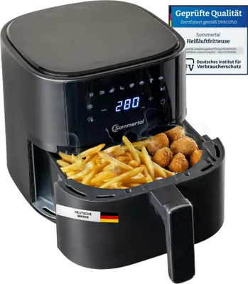 Sommertal Heißluftfritteuse HF400 – 4,0L XXL Airfryer - Touchscreen, 8 Programme, 1500 Watt, Rheinland