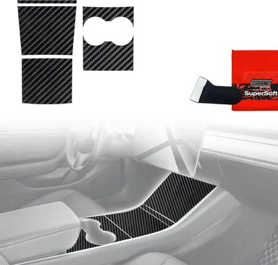 Obrázok produktu pre Ochranné fólie 4 v 1 pre stredovú konzolu – Tesla Model 3 (2017–2020), karbónový vzhľad, lesklé, Grizz Protector