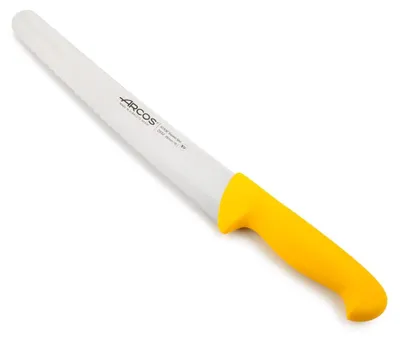 Zdjęcie produktu dla Nóż do ciasta Arcos color - Prof 293200 ze stali nierdzewnej Nitrum i mango Ergonomiczny żółty polipropylen z ostrzem 25 cm, etui ekspozycyjne
