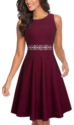 Produktbild von Elegante A-Linien Cocktailkleid - knielang - ohne Ärmel - Blumenstickerei - Rundhalsausschnitt