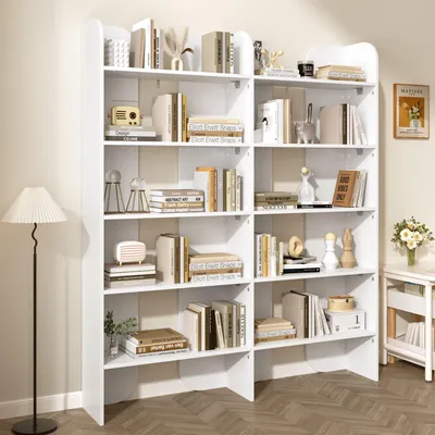 Immagine prodotto di Libreria Merax, altezza 160 cm, 5 ripiani, dimensioni 135 x 25 x 160 cm, libreria a colonna aperta con divisori, grande, scaffale portaoggetti, colore bianco