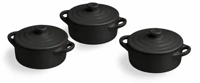 Produktbild von 3er Set Mini Kasserolle Cocotte Porzellan Schwarz je 75ml °7cm TOGNANA