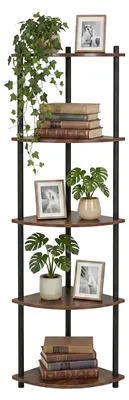 Produktbild von Relaxdays Eckregal, HxBxT: 143,5 x 38 x 25 cm, 5 Ablagen, Standregal Wohnzimmer, MDF, Bambus, Industrial, braun/schwarz