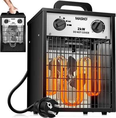Produktbild von MASKO® Elektroheizer Heizlüfter Bauheizer mit integriertem Thermostat elektrisch Heizgerät mit 3 Heizstufen Heizgebläse für Innen- und Außeneinsatz Überlastschutz Elektroheizgebläse