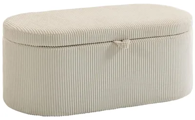 Immagine prodotto di Panca con spazio contenitore - Panca imbottita - 105 x 51 x 49 cm - Rivestimento in tessuto - Motivo a righe - Colore beige