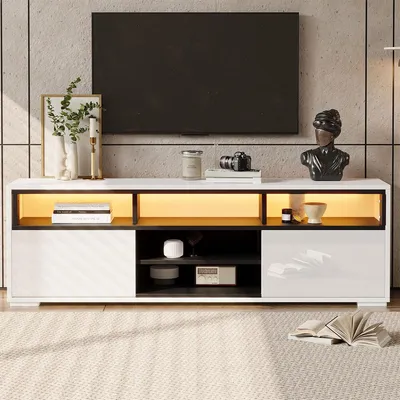 Produktbild von TV-Schrank mit Stauraum aus Hochglanz-Spanplatte TV-Tisch TV-Ständer TV Board 150 × 35 × 50 cm Weiß