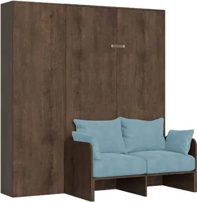 Productafbeelding van Kentaro, 140 cm, Frans klapbed met sofa en walnootframe, lichtblauw