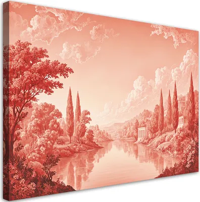 Produktbild von Leinwandbild Rot Landschaft See 120x80 Feeby Rot bild für die wand bereit zum aufhängen