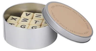 Image de Jeu de mots croisés avec 12 dés de lettres en anglais - Jeu de Scrabble de voyage en plastique avec boîte de rangement pour adultes et enfants - Argent