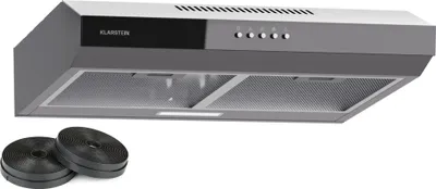 Image de Klarstein Contempo 60 Hotte Aspirante, 60cm Hotte Cuisine avec Éclairage LED, 200 m³/h, Filtres à Charbon Actif, Compacte & Moderne, Argent, Hotte à Tiroir