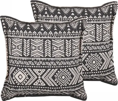Obrázek produktu pro BELIANI Polštář černý s béžovou bavlněný s výplní vzor čtverec 45 x 45 cm boho styl