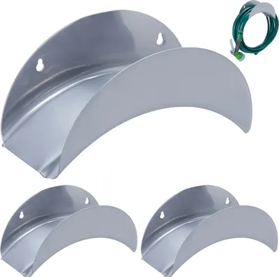 Image de Lot de 3 supports muraux pour tuyau Relaxdays, pour un tuyau de 30 m de 1/2", support pour tuyau d'arrosage, support métallique pour tuyau, gris