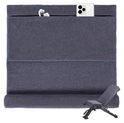 Obrázek produktu pro Fitness ručník 135x50 cm, mikrovlákno, tmavě šedý, s kapsou na zip