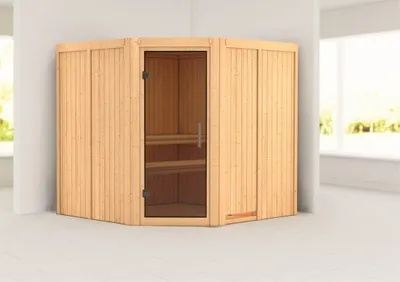 Produktbild von Karibu Sauna Innensauna Jarin Eckeinstieg ohne Zubehör 196x196x198 cm ohne Dachkranz mit Graphittür