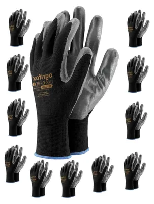 Produktbild von 12 Paar Montage- und Schutzhandschuhe aus Polyester mit Nitrilbeschichtung, Größe 8