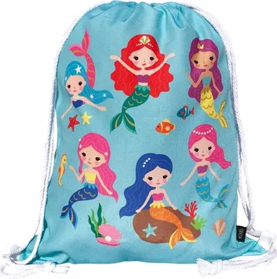 Produktbild von HECKBO® Mermaid Mädchen Turnbeutel - beidseitig mit Buntem Meerjungfrauen Motiv Bedruckt - 40x32cm - waschmaschinenfest - geeignet für Sport, Schule, Freizeit, Kindergarten, Krippe, Reise