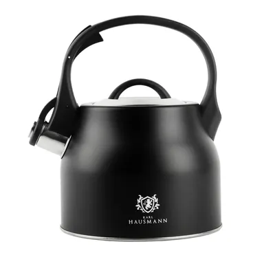 Zdjęcie produktu dla Czajnik ze stali nierdzewnej 2,3L z gwizdkiem - Czajnik fletowy czarny z drewnianą rączką - Na indukcję, gaz, prąd - Czajnik do herbaty w stylu retro 510g