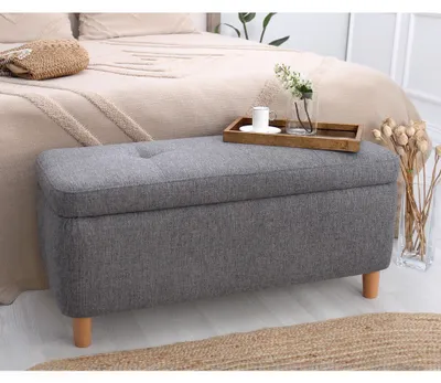 Produktbild von Hanah Home, Rocio - Dark Grey, Sitzpuff, 50 % BAUMWOLLE / 50 % LEINEN, Dunkelgrau, 100 x 41 x 45 cm