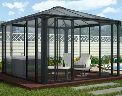 Image de Gazebo tonnelle fermée 17.78m² gris anthracite - Palram - 704745 - ledro 3600