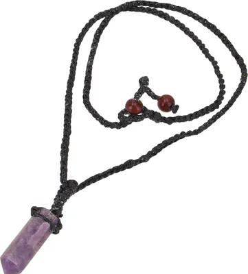 Produktbild von Kristall Anhänger, Ethno Makramee Kette mit Schwarzem Band - Amethyst, Baumwollfäden,Halbedelstein, 3*1 cm, Ketten & Modeschmuck für den Hals