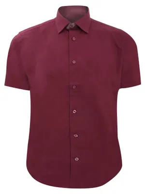 Image de Chemise pour homme Russell Collection, manches courtes, facile d'entretien, coupe ajustée FK756 (tour de cou 39) (bordeaux)