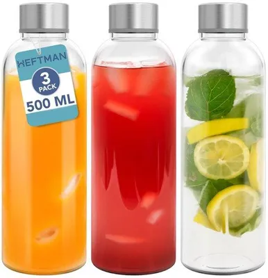 Productafbeelding van Set van 3 Glazen Flessen 500ml met Roestvrijstalen Deksels