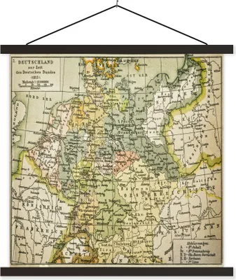 Produktbild von MuchoWow® Textilposter Antike Landkarte von Deutschland 120x120 cm mit schwarzem Rahmen - Aufhängungsset