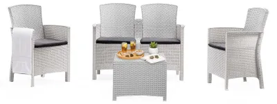 Immagine prodotto di Dmora set Salotto da Esterno Asiak Bianco, 4 Posti Antiurto, Waterproof, 100% Resina Riciclabile, Lavabile  Italy