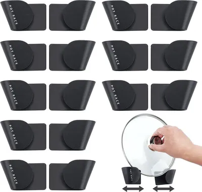 Imagen del producto de Soporte para tapas de ollas – Juego de 8 unidades – Ajustable – Soporte para armario de cocina