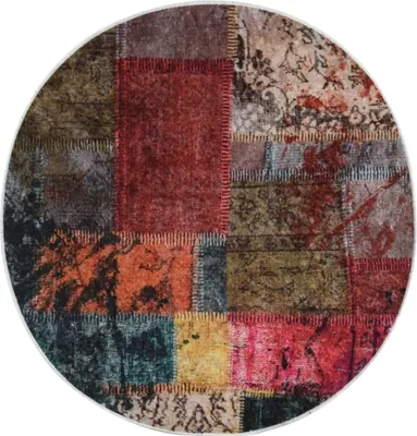 Produktbild von The Living Store Teppich Waschbar Patchwork Mehrfarbig φ120 cm Rutschfest