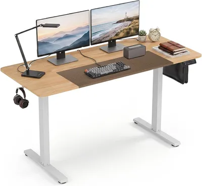 Produktbild von COSTWAY Elektrischer höhenverstellbarer Schreibtisch, 140 x 60 cm, Natur + Weiß