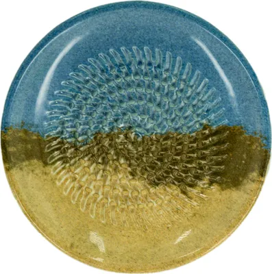 Produktbild von Kaladia Keramik Reibeteller Blau & Braun/Strand - zum Zerkleinern von Zutaten - 12cm - spülmaschinenfest