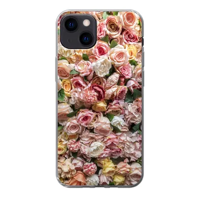 Produktbild von MuchoWow® Handyhülle Schutzhülle Hülle für iPhone 13 Rosen - Farben - Wand Silikon Softcase Handy Hülle - Karteninhaber