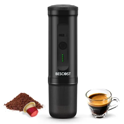 Tragbare Espressomaschine 20 bar, Akku, USB-C, 2-in-1 für Kapseln & Pulver