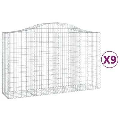 Productafbeelding van vidaXL Gabionen met boogvorm, 9 stuks, 200x50x120/140 cm, verzinkt staal