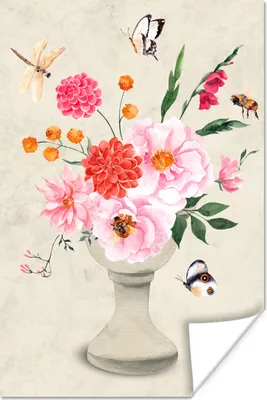 Produktbild von MuchoWow® Poster Stilleben - Aquarell - Insekten 20x30 cm - Papierdruck