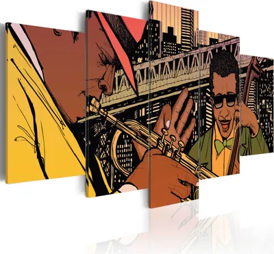 Produktbild von Leinwandbilder New York 200x100 cm Vlies Leinwandbild 5 tlg Kunstdruck modern Wandbilder XXL Wanddekoration Design Wand Bild - Pop Art Musik Architektur 020111-8