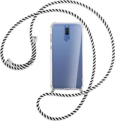 Produktbild von Handykette Backcover-Schutzhülle mit Band (Metall silberfarben) für Huawei Mate 10 Lite / G10 - schwarz/weiß gestreift