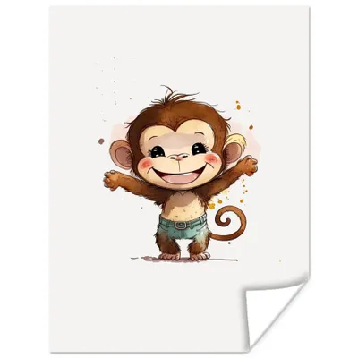 Produktbild von MuchoWow® Poster Affe - Braun - Aquarell - Tiere - Mädchen - Jungen 120x160 cm - Wandbilder